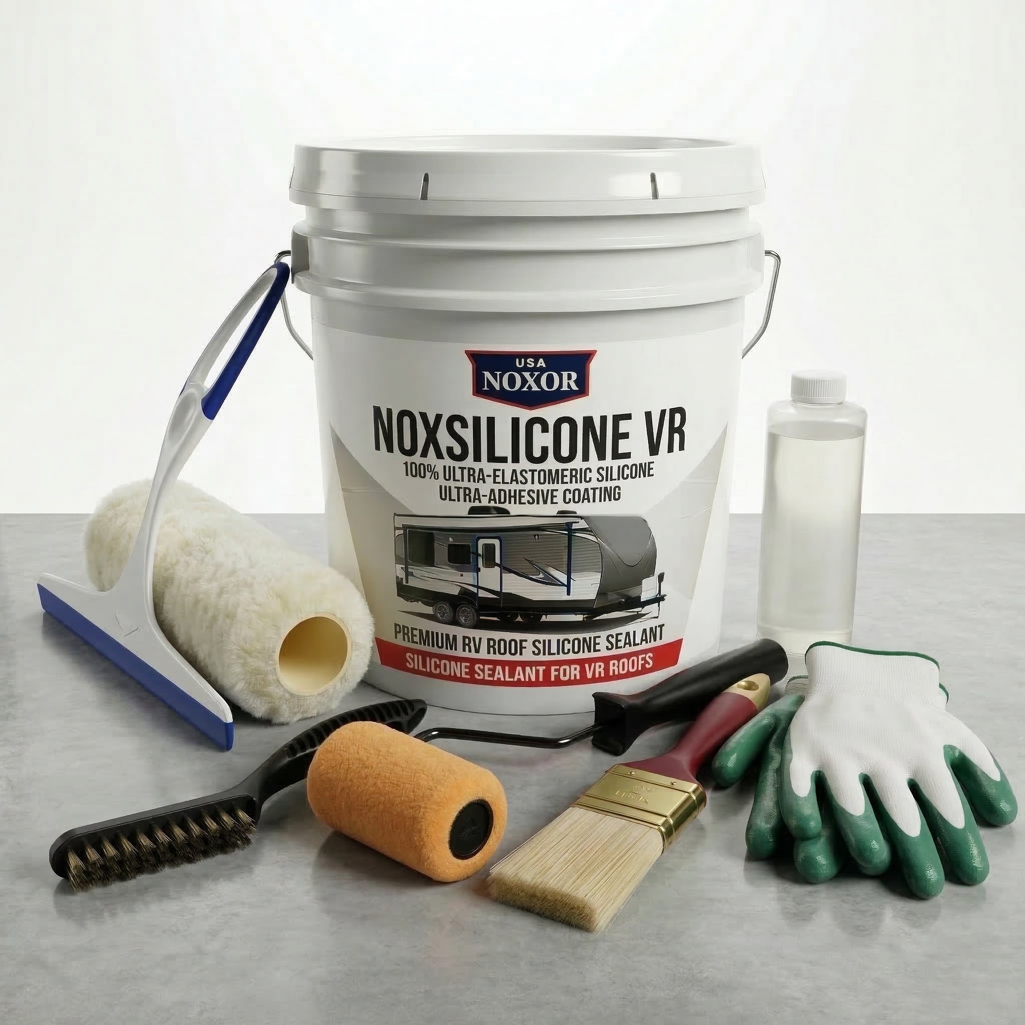 NoxSilicone RV Roof Repair Kit – 100% Silicone Waterproofing (8x9 ft / 150 sq. ft.)
